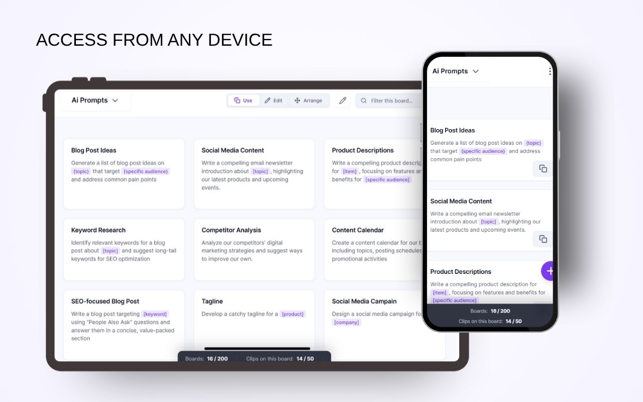 An illustration showing the app synced across a desktop and a laptop.