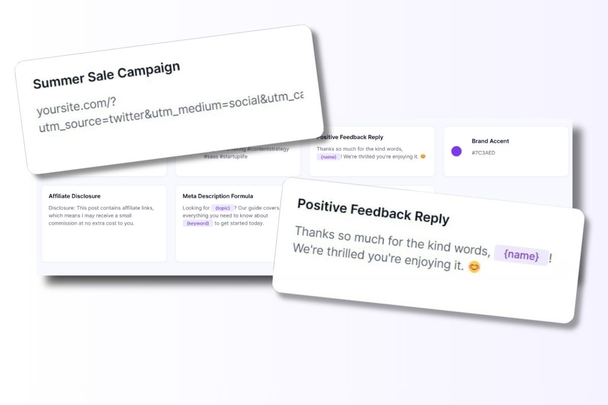 A Click to Copy board organized for a marketing campaign with UTM links and hashtags.