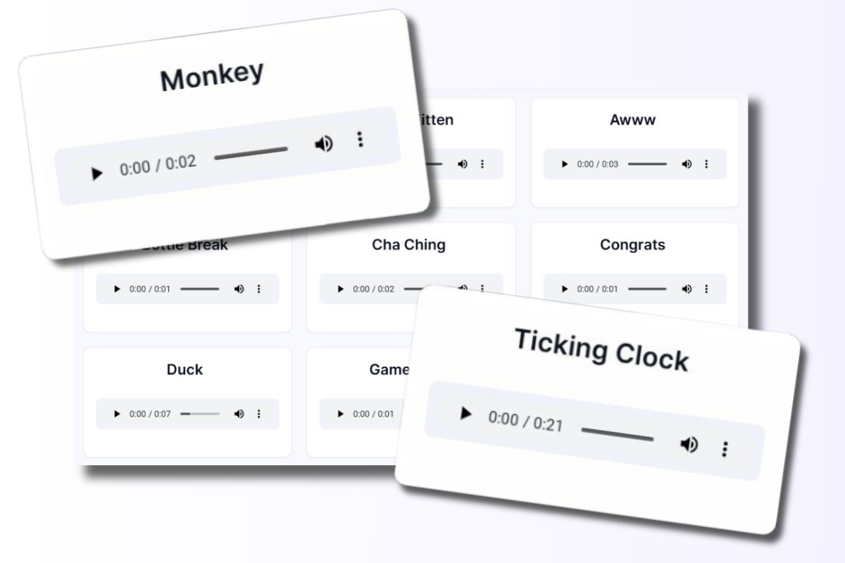 An organized board of sound effect clips for a podcast.